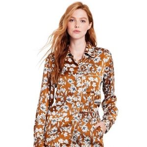 La Ligne for Target Silky Rust Orange Floral Collared Button-down - Large